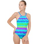 Abstract Design Pattern High Neck One Piece Swimsuit