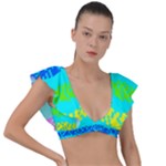 Abstract Design Pattern Plunge Frill Sleeve Bikini Top