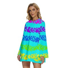 Round Neck Long Sleeve Bohemian Style Chiffon Mini Dress 