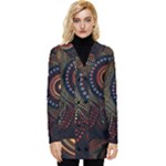 Abstract Geometric Pattern Button Up Hooded Coat 