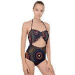 Abstract Geometric Pattern Scallop Top Cut Out Swimsuit