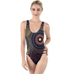 Abstract Geometric Pattern High Leg Strappy Swimsuit