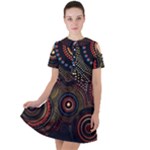 Abstract Geometric Pattern Short Sleeve Shoulder Cut Out Dress 