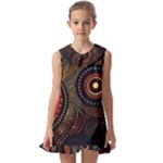 Abstract Geometric Pattern Kids  Pilgrim Collar Ruffle Hem Dress