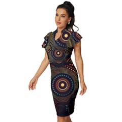 Vintage Frill Sleeve V-Neck Bodycon Dress 