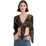Abstract Geometric Pattern Trumpet Sleeve Cropped Top