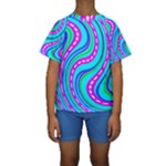 Swirls Pattern Design Bright Aqua Kids  Short Sleeve Swimwear