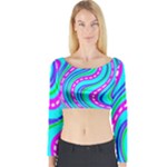 Swirls Pattern Design Bright Aqua Long Sleeve Crop Top