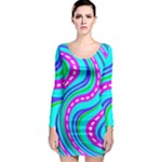 Swirls Pattern Design Bright Aqua Long Sleeve Bodycon Dress