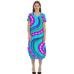 Swirls Pattern Design Bright Aqua T-Shirt Midi Dress With Pockets