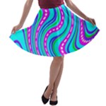 Swirls Pattern Design Bright Aqua A-line Skater Skirt