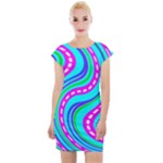 Swirls Pattern Design Bright Aqua Cap Sleeve Bodycon Dress