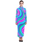Swirls Pattern Design Bright Aqua Turtleneck Maxi Dress