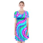 Swirls Pattern Design Bright Aqua Short Sleeve V-neck Flare Dress