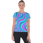 Swirls Pattern Design Bright Aqua Short Sleeve Sports Top 