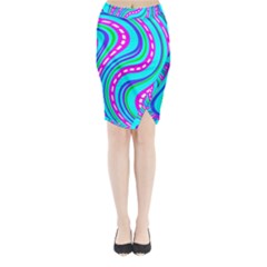 Swirls Pattern Design Bright Aqua Midi Wrap Pencil Skirt from ArtsNow.com