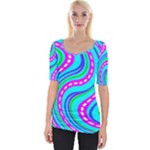 Swirls Pattern Design Bright Aqua Wide Neckline T-Shirt