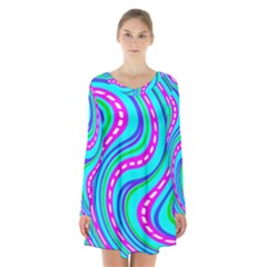 Swirls Pattern Design Bright Aqua Long Sleeve Velvet V