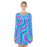 Swirls Pattern Design Bright Aqua Long Sleeve Velvet V-neck Dress