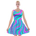 Swirls Pattern Design Bright Aqua Velvet Skater Dress