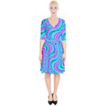 Swirls Pattern Design Bright Aqua Wrap Up Cocktail Dress