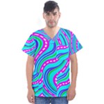 Swirls Pattern Design Bright Aqua Men s V-Neck Scrub Top