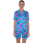 Swirls Pattern Design Bright Aqua Satin Short Sleeve Pajamas Set