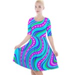 Swirls Pattern Design Bright Aqua Quarter Sleeve A-Line Dress With Pockets