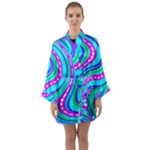 Swirls Pattern Design Bright Aqua Long Sleeve Satin Kimono