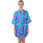 Swirls Pattern Design Bright Aqua Half Sleeve Satin Kimono 