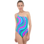 Swirls Pattern Design Bright Aqua Classic One Shoulder Swimsuit