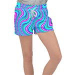 Swirls Pattern Design Bright Aqua Women s Velour Lounge Shorts
