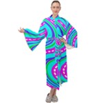 Swirls Pattern Design Bright Aqua Maxi Velvet Kimono