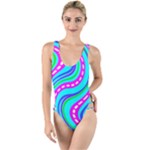 Swirls Pattern Design Bright Aqua High Leg Strappy Swimsuit