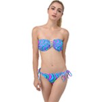 Swirls Pattern Design Bright Aqua Twist Bandeau Bikini Set
