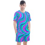 Swirls Pattern Design Bright Aqua Men s Mesh T-Shirt and Shorts Set