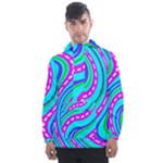 Swirls Pattern Design Bright Aqua Men s Front Pocket Pullover Windbreaker