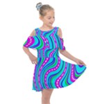 Swirls Pattern Design Bright Aqua Kids  Shoulder Cutout Chiffon Dress