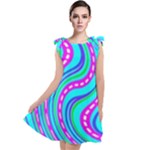 Swirls Pattern Design Bright Aqua Tie Up Tunic Dress