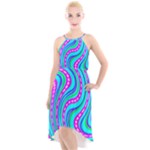 Swirls Pattern Design Bright Aqua High-Low Halter Chiffon Dress 