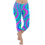 Swirls Pattern Design Bright Aqua Lightweight Velour Capri Yoga Leggings