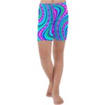 Swirls Pattern Design Bright Aqua Kids  Lightweight Velour Capri Yoga Leggings