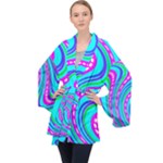 Swirls Pattern Design Bright Aqua Long Sleeve Velvet Kimono 