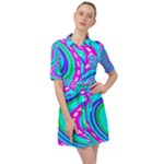 Swirls Pattern Design Bright Aqua Belted Shirt Dress