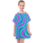 Swirls Pattern Design Bright Aqua Kids  One Piece Chiffon Dress