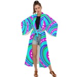 Swirls Pattern Design Bright Aqua Maxi Kimono