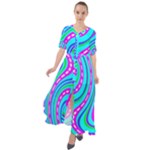 Swirls Pattern Design Bright Aqua Waist Tie Boho Maxi Dress