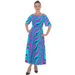 Swirls Pattern Design Bright Aqua Shoulder Straps Boho Maxi Dress 