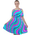 Swirls Pattern Design Bright Aqua Cut Out Shoulders Chiffon Dress