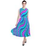 Swirls Pattern Design Bright Aqua Round Neck Boho Dress